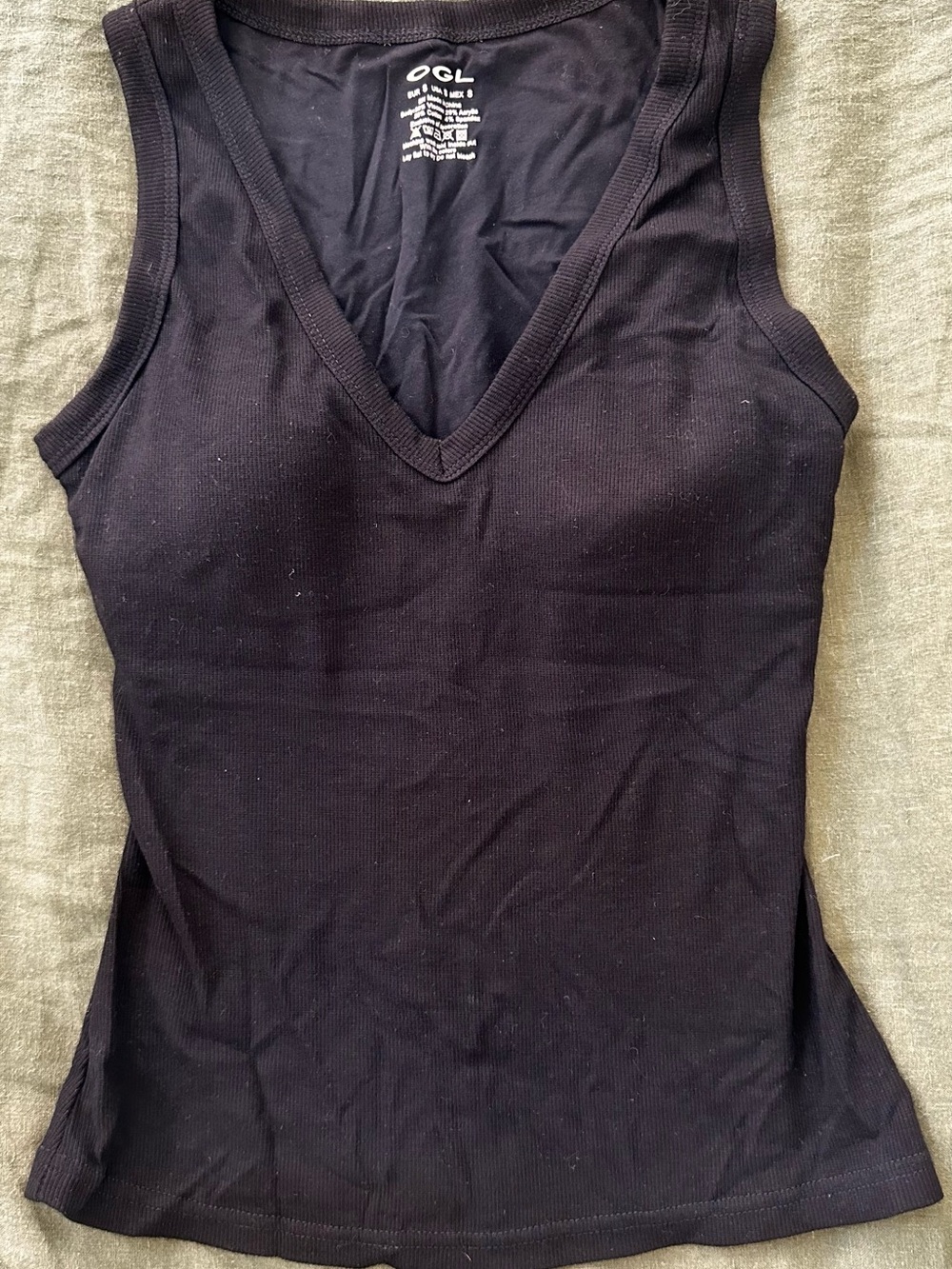 OGL Black Ribbed V-Neck Tank